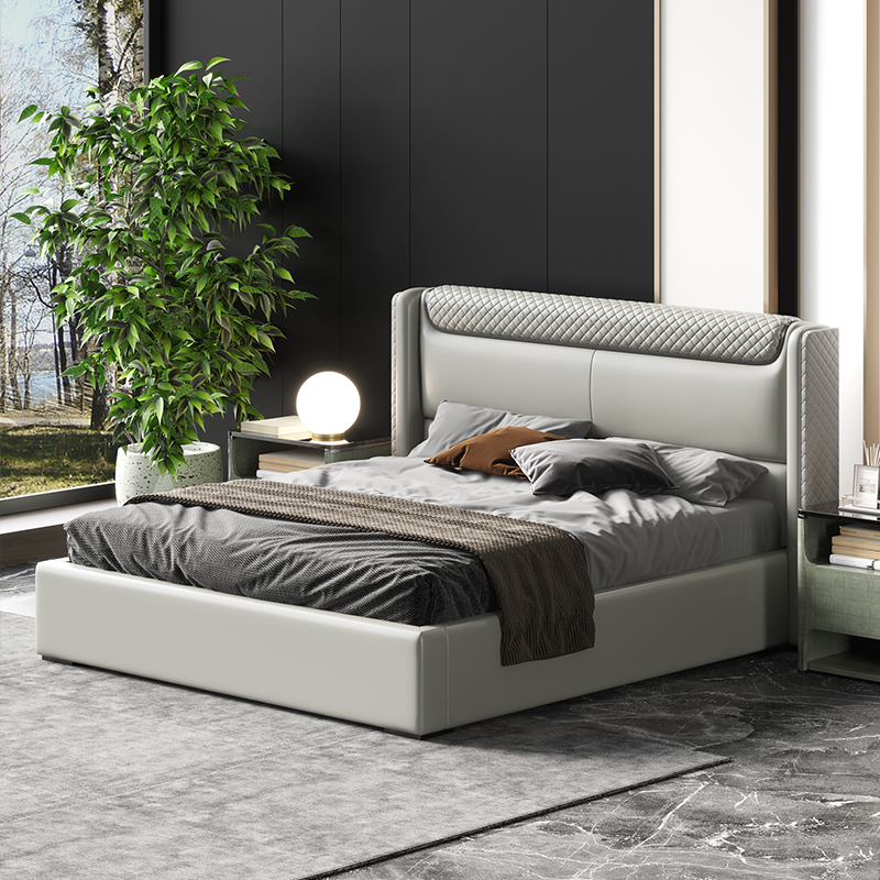 Light luxury solid wood leather bed American style