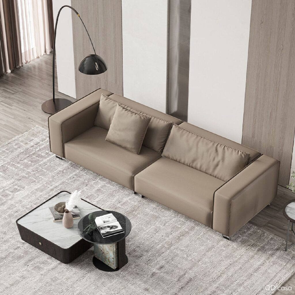 Brown genuine leather sofa