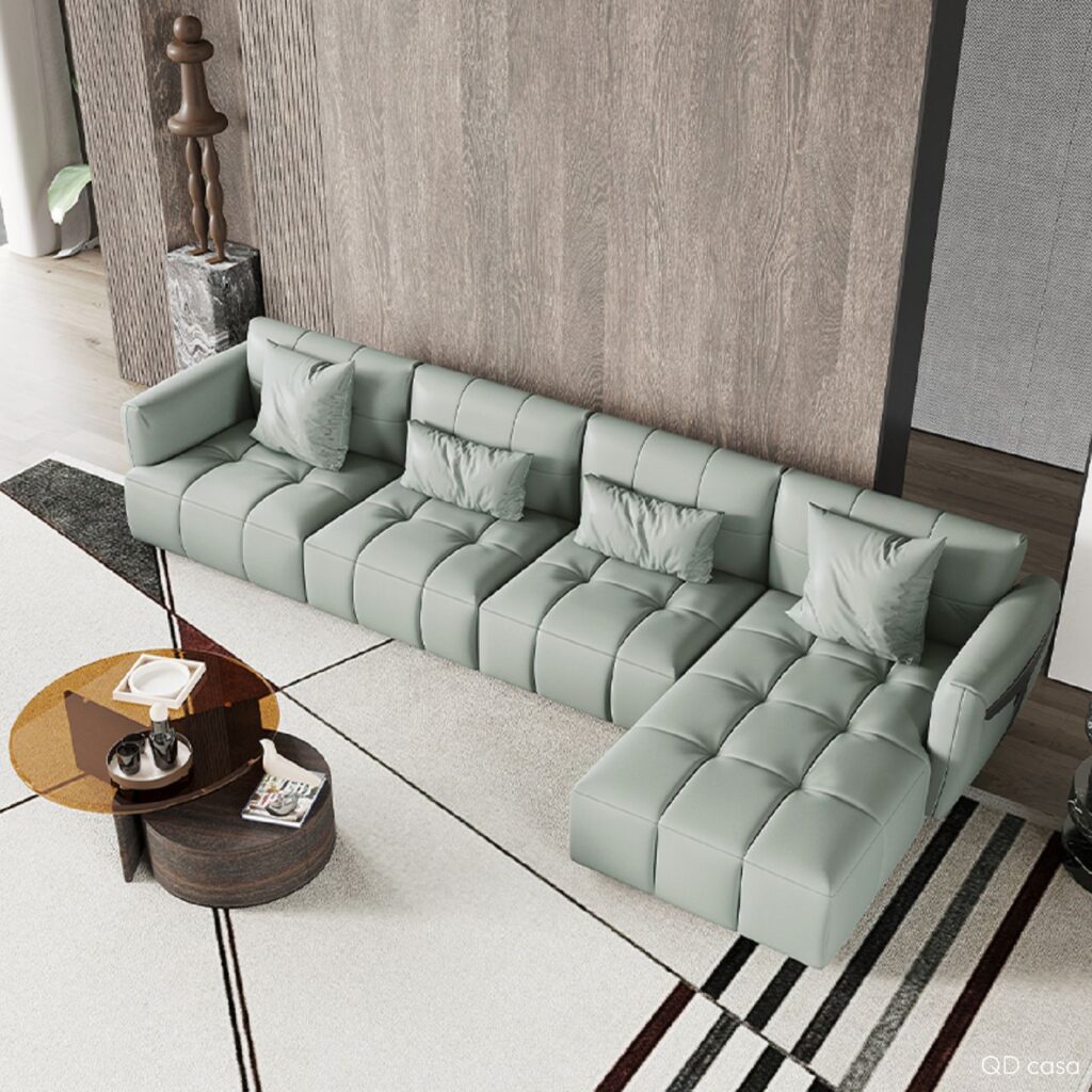 Grayish white genuine leather sofa