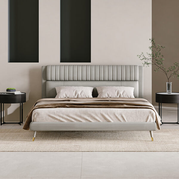 Italian light luxury leather comfort bedroom double bed