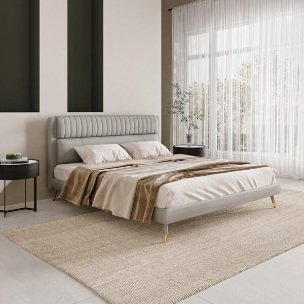 Italian light luxury leather comfort bedroom double bed