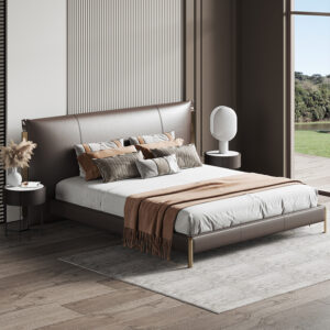 American Light Luxury Leather Brown High-grade Double Bed