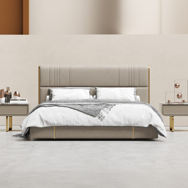 Italian light luxury leather villa bedroom queen bed