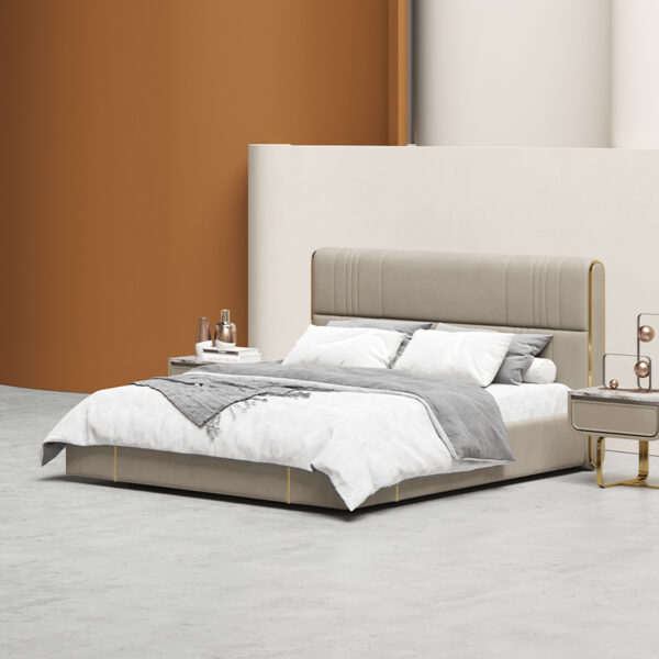 Italian light luxury leather villa bedroom queen bed