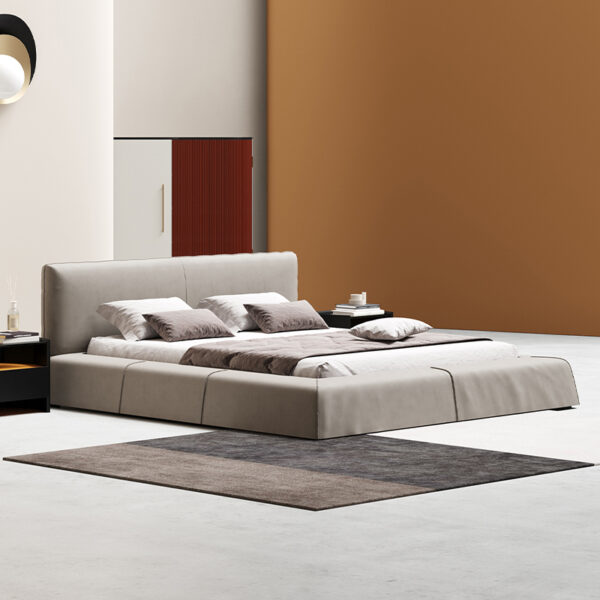 White simple close to the floor comfortable double bed