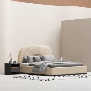 Italian Light Luxury Leather Pleating Process Solid Wood Bed