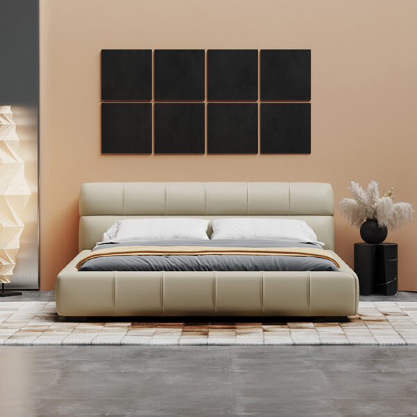 American light luxury leather white simple double bed