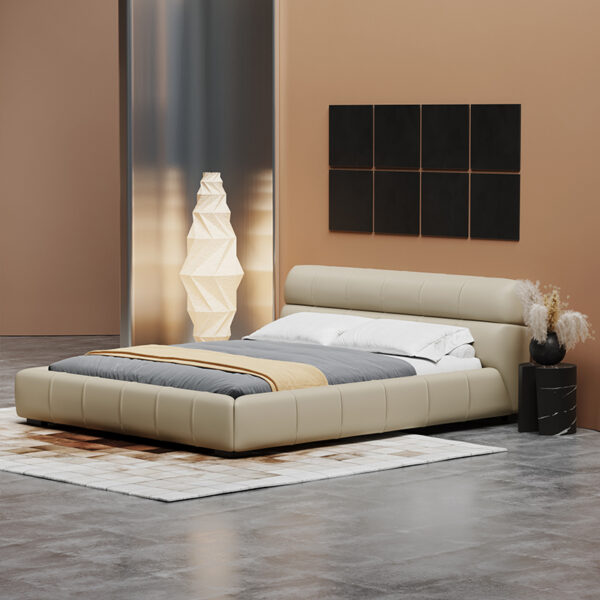 American light luxury leather white simple double bed