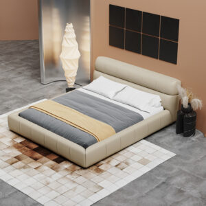 American Light Luxury Leather White Simple Double Bed