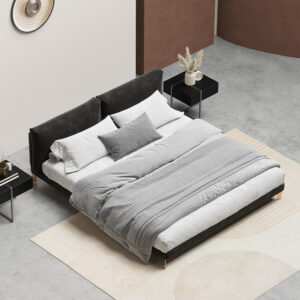 Modern simple fabric velvet black queen bed