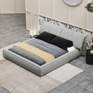 Modern simple solid wood frame full leather double bed