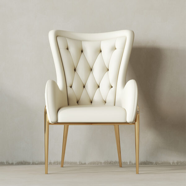 White Leather Buckle Gold White Modern Simple Dining Chair