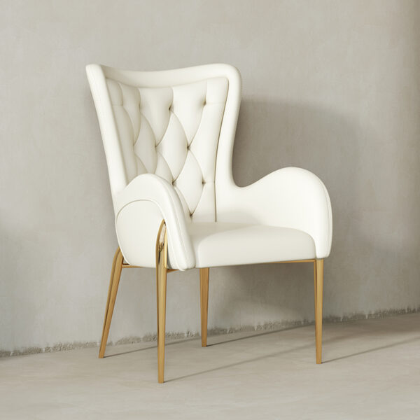 White Leather Buckle Gold White Modern Simple Dining Chair