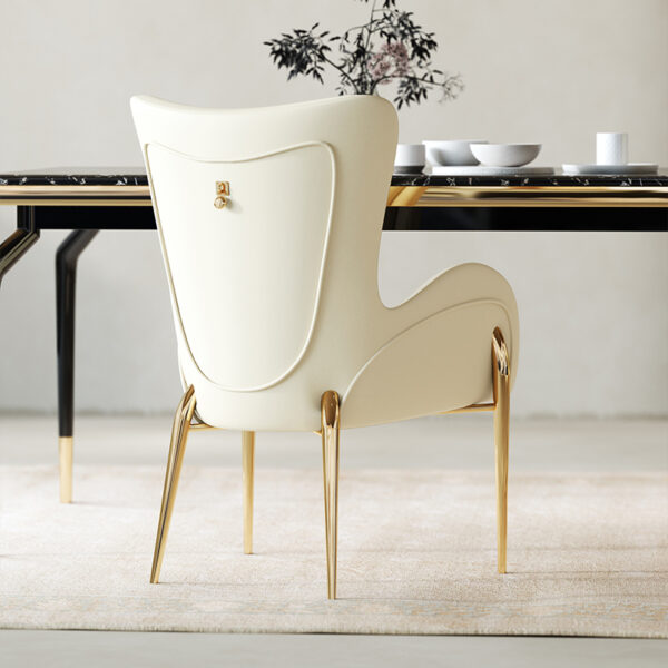 White Leather Buckle Gold White Modern Simple Dining Chair