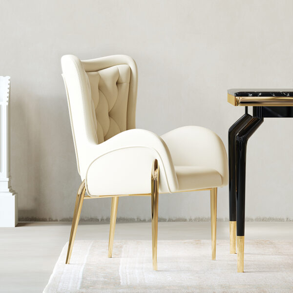 White Leather Buckle Gold White Modern Simple Dining Chair