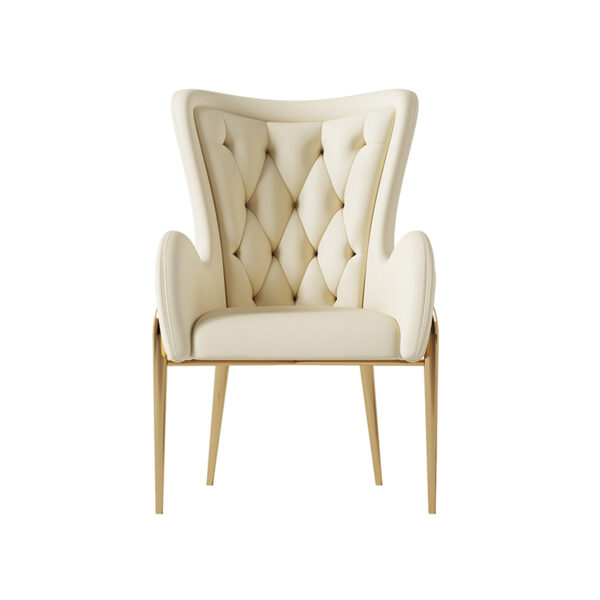 White Leather Buckle Gold White Modern Simple Dining Chair