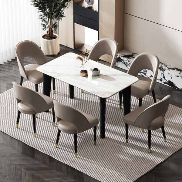 "Nordic simple dining room with armrests high back chairs "