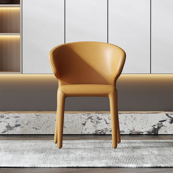 Light luxury modern simple Italian leather art back dining chair