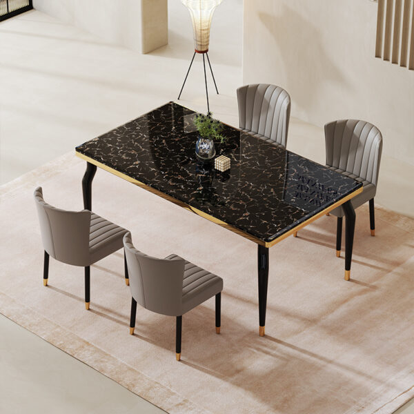 Black Gold Matching Metal Marble High-end Dining Table