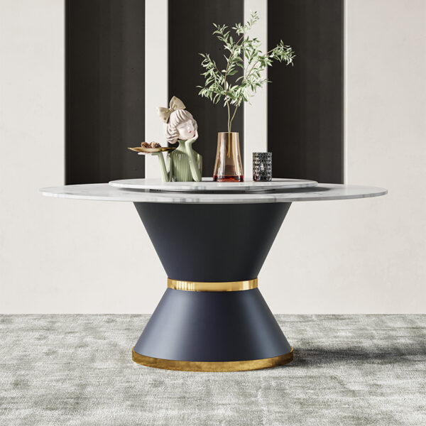 Round White Marble Dining Table With Iron Circular Base