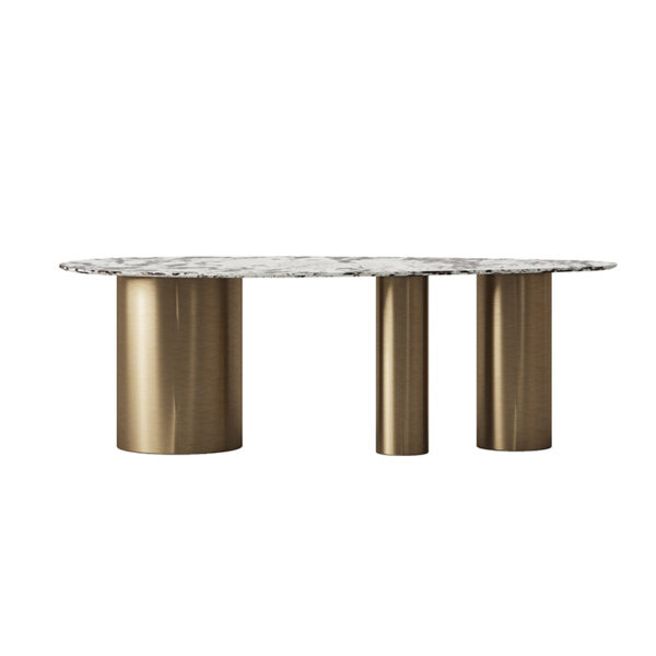 Natural Marble Dining Table Gold Cylindrical Design Table Corner