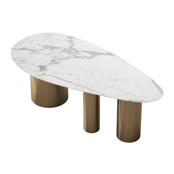 Natural Marble Dining Table Gold Cylindrical Design Table Corner