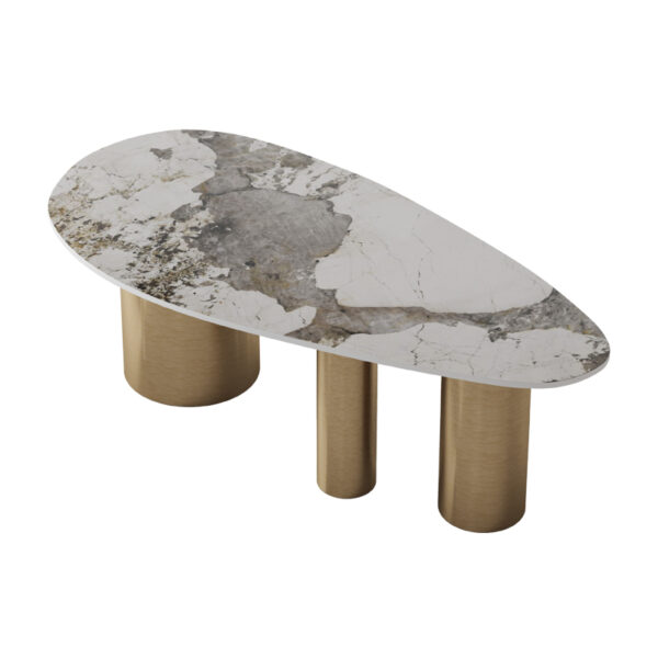 Natural Marble Dining Table Gold Cylindrical Design Table Corner