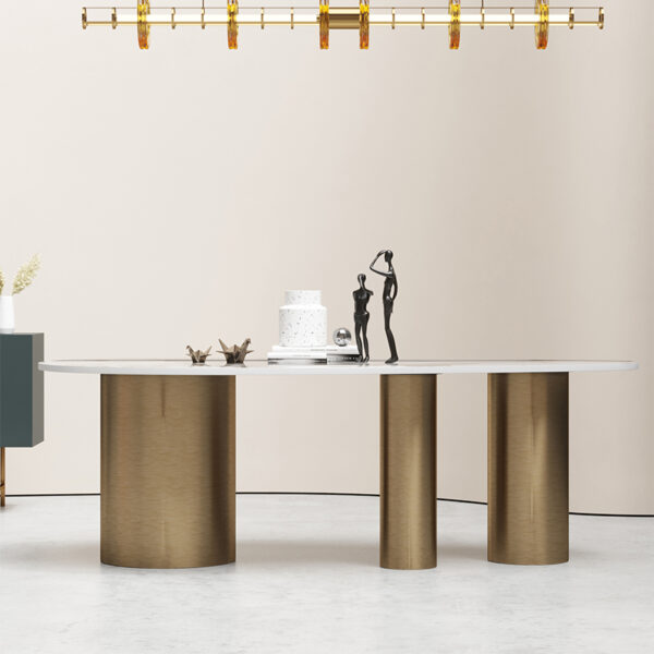 Natural Marble Dining Table Gold Cylindrical Design Table Corner