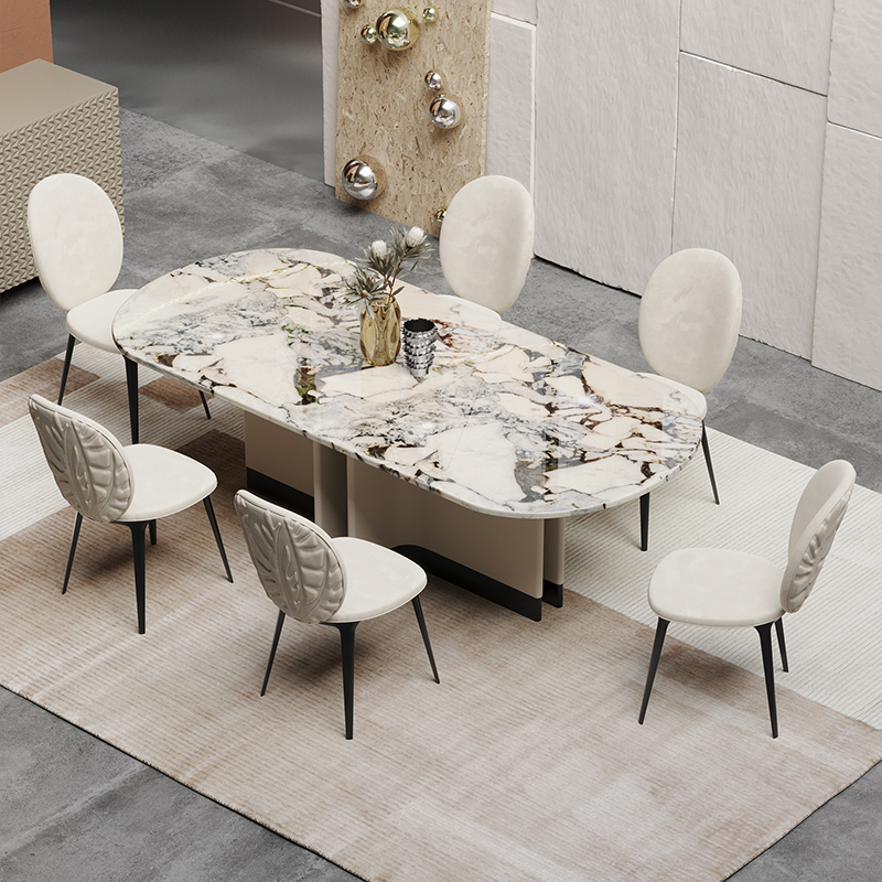 Natural Marble Dining Table With Long White Round Table