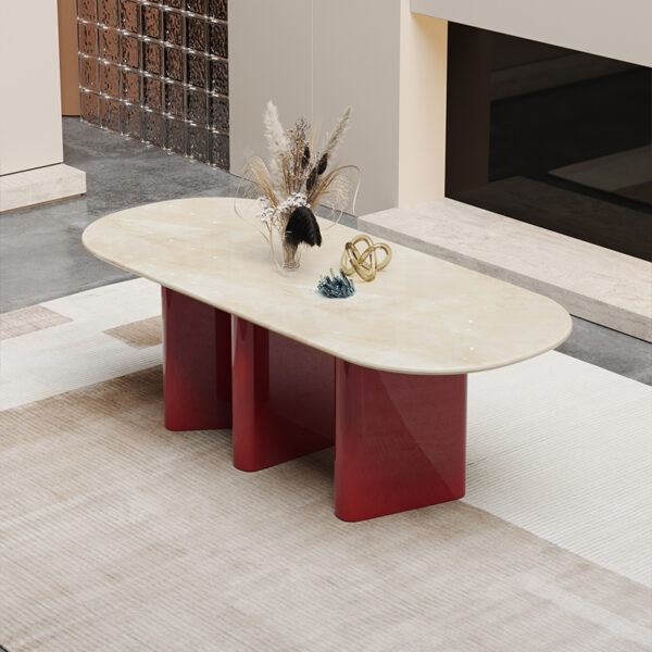 European Marble Dining Table With Red And White Color