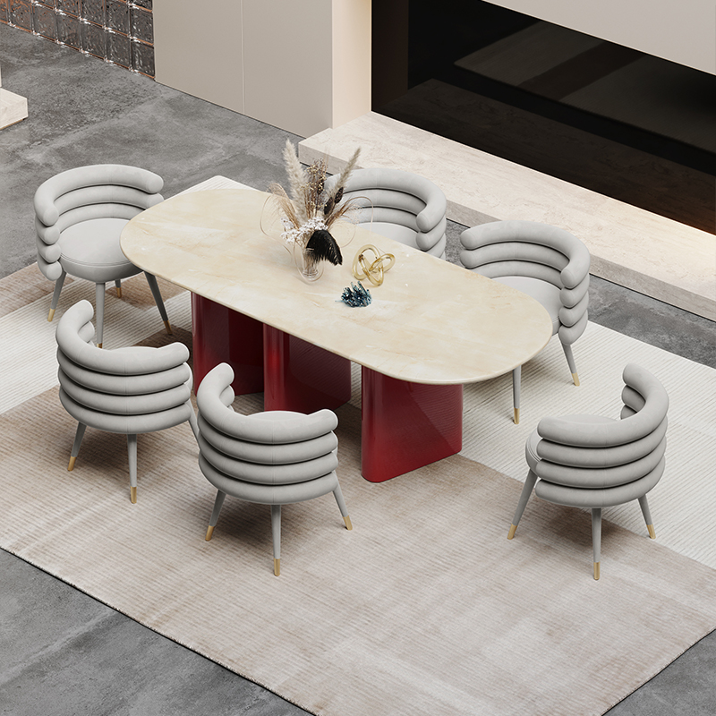 European Marble Dining Table With Red And White Color