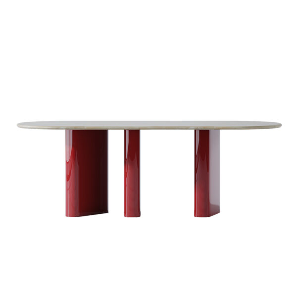 European Marble Dining Table With Red And White Color