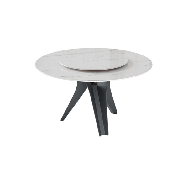 Forked legs and round marble dining table are modern and simple