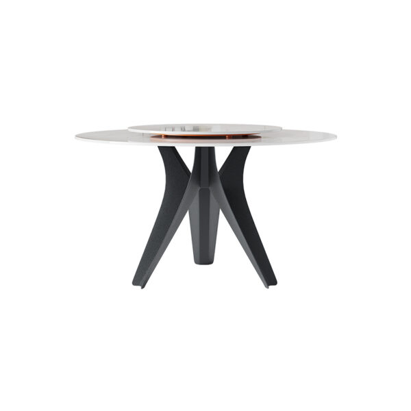 Forked legs and round marble dining table are modern and simple