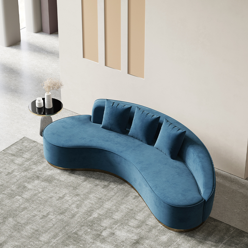 Italian minimalist blue velvet fabric banana sofa