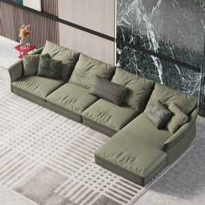 Modern Minimalist Large Flat Wide Seat Suede Sofa