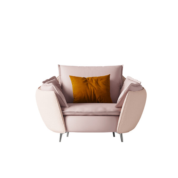 Modern Simple Pink Suede Curved Large Chair Sofa