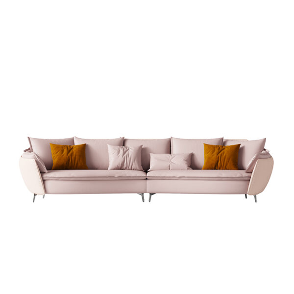 Modern Simple Pink Suede Curved Large Chair Sofa