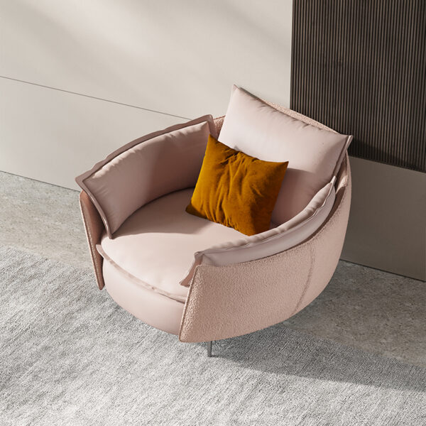 Modern Simple Pink Suede Curved Large Chair Sofa