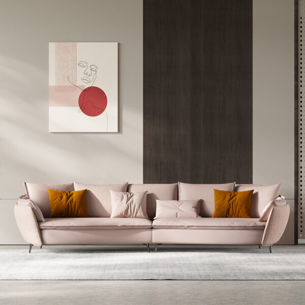 Modern Simple Pink Suede Curved Large Chair Sofa