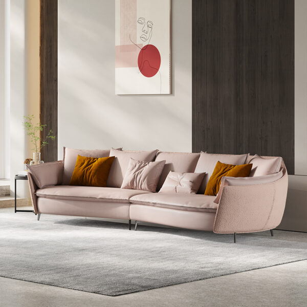 Modern Simple Pink Suede Curved Large Chair Sofa