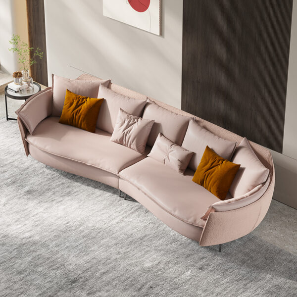 Modern Simple Pink Suede Curved Large Chair Sofa