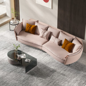 Modern Simple Pink Suede Curved Large Chair Sofa