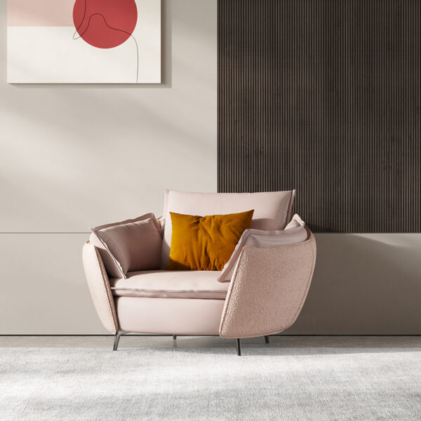 Modern Simple Pink Suede Curved Large Chair Sofa