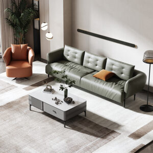 Italian Minimalist Green High-grade Leather Three-seat Sofa