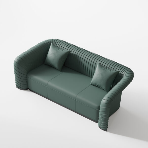 European Pleated Green Leather Sofa