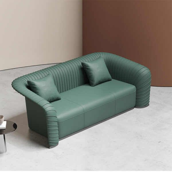 European Pleated Green Leather Sofa