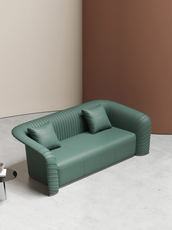 European Pleated Green Leather Sofa