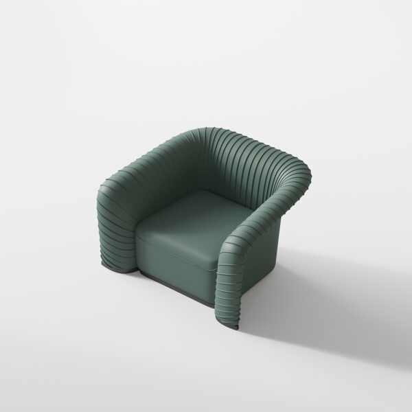 European Pleated Green Leather Sofa