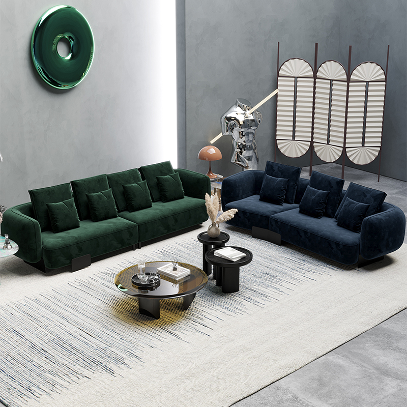 Modern Luxury Italian Blue And Green Fabric Velvet Sofa